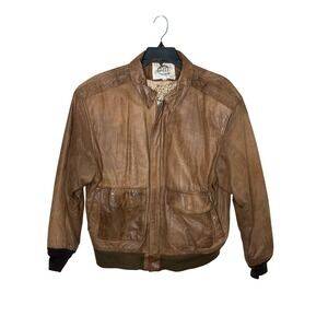 G-III Vintage Brown Leather Bomber Jacket Size Large Made in Korea